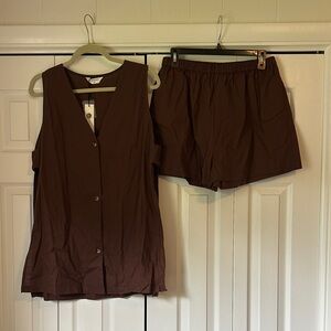 Commense Brown Sleeveless Top and Shorts Set